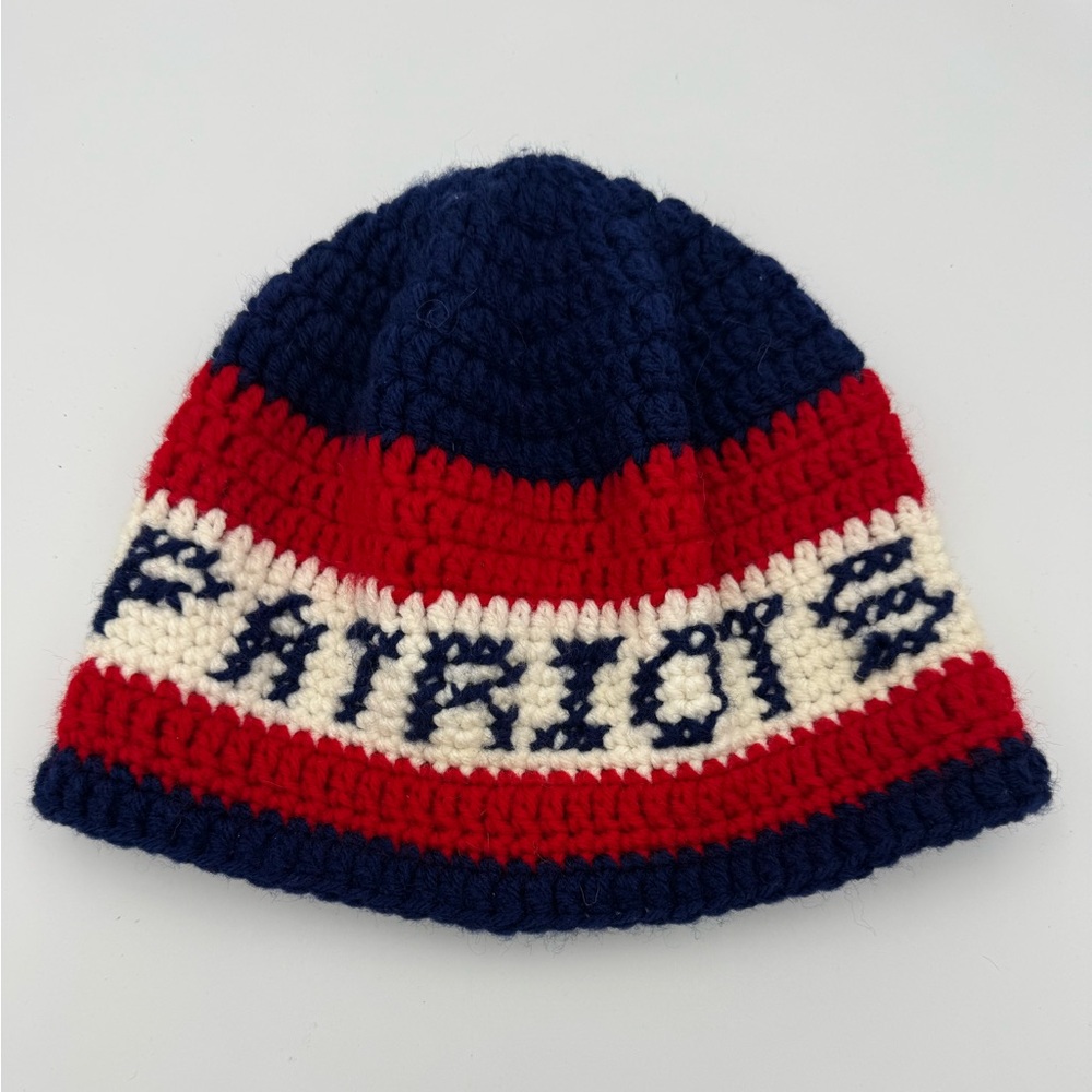 Hand Knit New England‎ Patriots Beanie Red White Blue Winter Hat